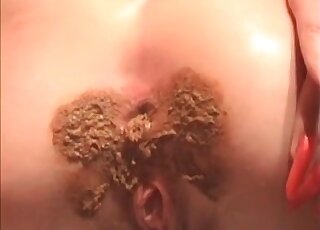 Messy asshole being filmed in a nice close shot