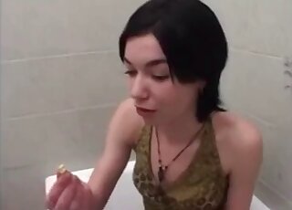 Stockings stay on while showing off her bum